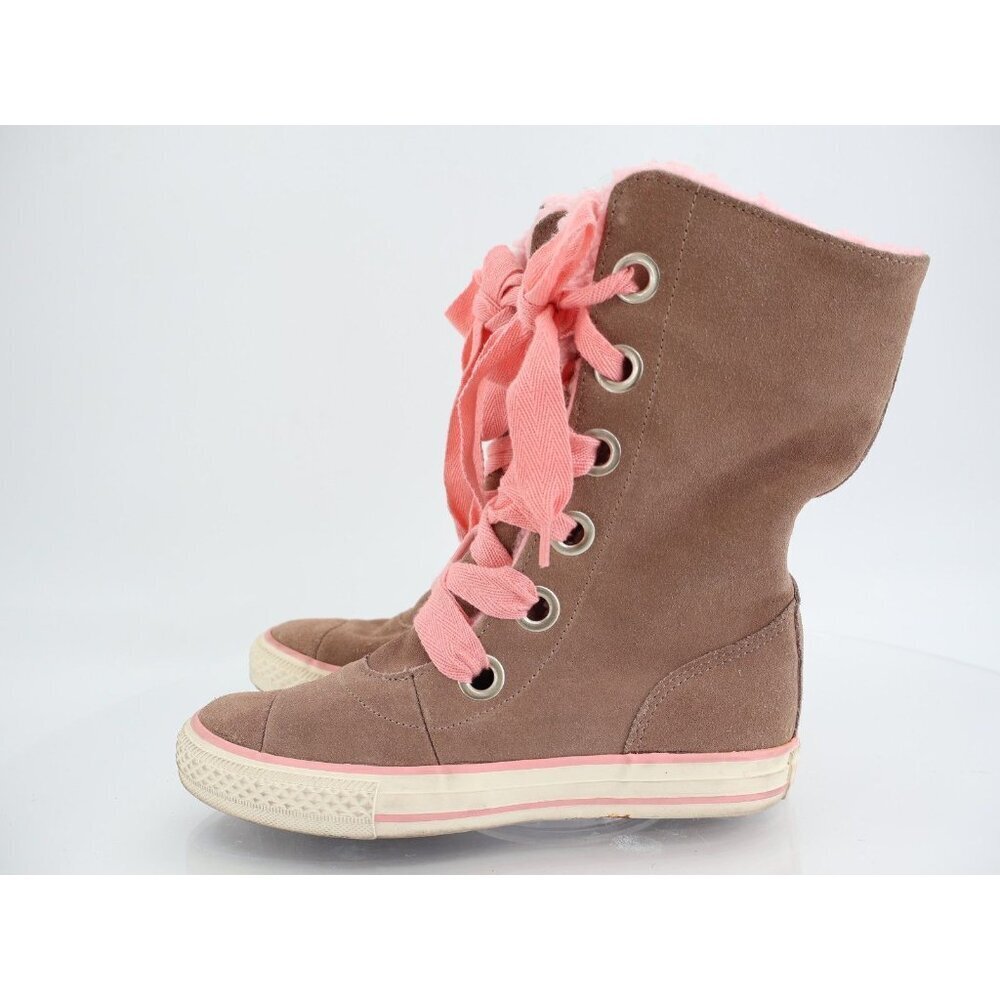 Converse All Star Chuck X-HI Boots US 2 Tan Suede Pink Faux Shearling Lace Up - Picture 5 of 11